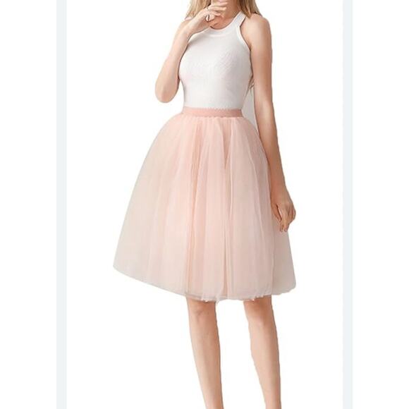 Boohoo Peach Tulle Skirt Plus 14 TALL Knee Length Carrie Bradshaw Sex the City - Picture 1 of 5